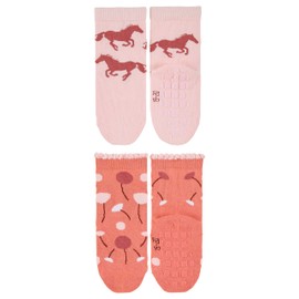 Sterntaler Baby Girl Double Pack Horse and Flowers ABS Socks, pink