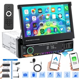 YuanTing 7" Single 1DIN Car Radio Stereo Carplay Touch Screen Flip out Player Bluetooth