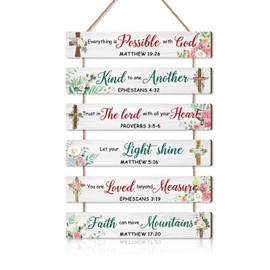 HPNIUB Bible Verse Wood Sign,Sunflower Christian Wall Art,Bible Verse Wooden Plaques(1.5"x12"),Farmhouse Bible Sign,Inspirational Plaque Sign for Home,Farmhouse,Kitchen,Office Decor… (Pink Flower)