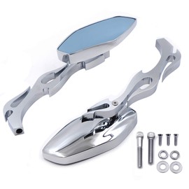 HTTMT- Diamond Flame Stem Chrome Mirrors Compatible with H-D Motorcycle Iron Horse Ultra Custom Application [P/N: MT400-012+TTT003-CD]