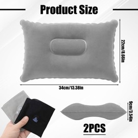 Hemlosk Camping Inflatable Blow Up Pillow for Adults 32x22cm Beach Travel Pillow Camping, Soft Flocked Surface for Sunbathing, Sunbed Neck & Lumbar Support, Hiking