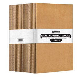 Better Office Products Kraft Notebooks with Lined Paper, 24 Pack, 8.3 in x 5.5 in, A5 Size, 60 Lined Ivory Pages, 80 gsm, Soft Cover Composition Notebooks, Stitched Spines, Kraft Travel Journals