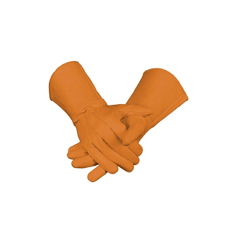 Tan Leather Gauntlet Gloves Long Arm Cuff (Large)