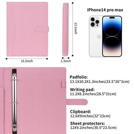 Wonderpool A4 PU Leather Portfolio Holder Ring File Document Case with Removable Binder Clipboard, Multi Pocket and Legal Pad for Business Organizer Interview and Meeting (Pink)