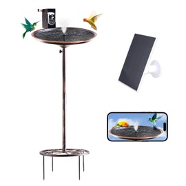 Garden Bird Bath and Solar Powered Round Pond Fountain with Smart Camera, 1080P HD Camera Auto Capture Bird Bath Videos, Bird Watching Present