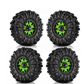 REDSPIDER 1.9 Beadlock Wheels and Tires Set（4PSC） Mud Specific Tire Metal wheels 1.9 Tires Has Super Strong Grip for 1/10 RC Crawler Car Axial SCX10 Pro Capra UTB18 TRX4 (Green)