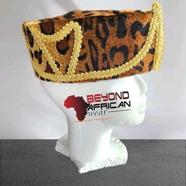 Mobutu Leopard Print Hat Lace Designed Traditional Men hats, African men native foldable velvet hat igbo caps African Leopard Print Hats