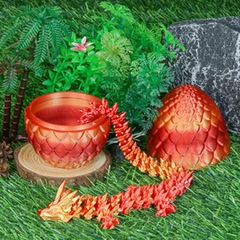 3D Printed Dragon Egg with Dragon Inside, Articulated Crystal Dragon Fidget Toy for Home Office Decor Executive Desk Toys, Easter Basket Stuffers for Adults and Kids (Orange Red, H:3.9 Inch)