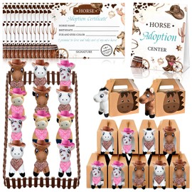 62 Pcs Adopt a Horse Animal Party Favors Include 12 Mini Stuffed Horse 12 Boxes 12 Hats 12 Scarves 12 Cards 1 Adopt Sign 1 Fence for Adopt a Grassland Animal Party Favor Pet Birthday Supply Gifts