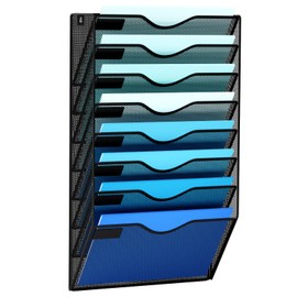 GDINDINFAN 8 Pockets Mesh Hanging Wall File Holder Organizer Wall Mounted Paper Magazine Rack, Black