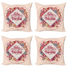 ABAKUHAUS Spanish Cushion Cover Set (4 PCS) Feliz Navidad Christmas Modern Double Sided Digital Print 18" (45cm) Burgundy