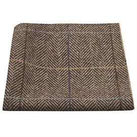 King & Priory Luxury Walnut Brown Herringbone Check Pocket Square, Handkerchief, Tweed