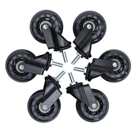 AFK Tech ShopSkates Creeper Caster Wheels | Set of 6 | Roller Blade Rubber | Heavy-Duty 2.5” casters | Replacement Hardware Included | 360 Degree No Noise (Black)