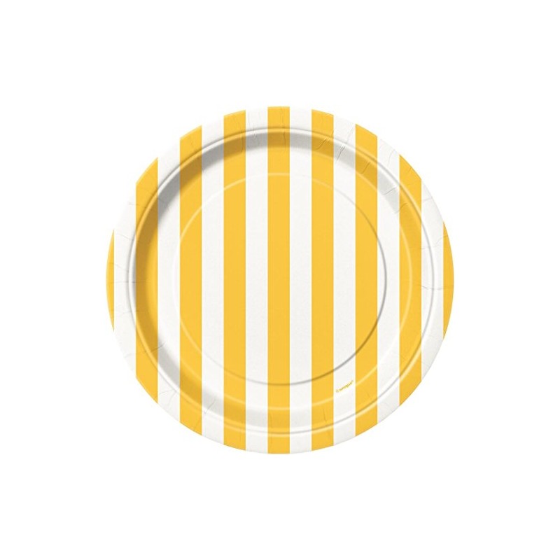 Unique Party 38034 - 18cm Yellow Striped Party Plates, Pack