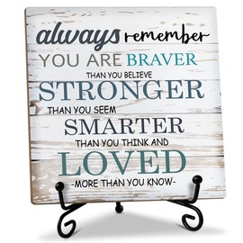 Inspirational Gift for Women Men Wood Sign with Stand - Always Remember You are Braver Than You Think, Motivational Gifts for Women Men Home Office Table Centerpiece Positive Decor Desk Plaque 39