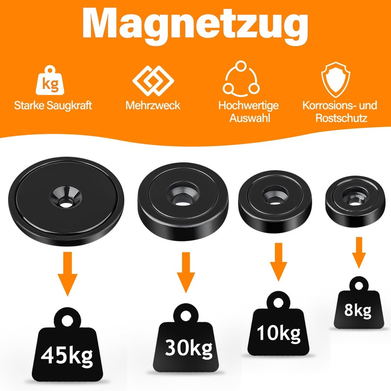 Black Neodymium Magnets Extra Strong, Pack of 8 16 mm
