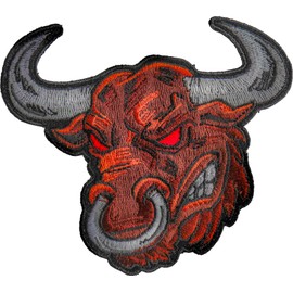Angry Bull Iron on Patch - 4x3.75 inch - Embroidered Iron on Patch (P7088)