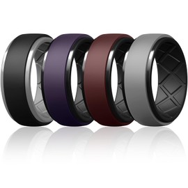 Egnaro Silicone Rings For Men, Rubber Wedding Bands For Him, 10.5mm Wide 2.8mm Thick, Breathable Design Step Edge