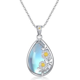 POPLYKE Daisy Moonstone Necklace Sterling Silver Moonstone Teardrop Necklace Daisy Jewelry Gifts for Women (daisy)