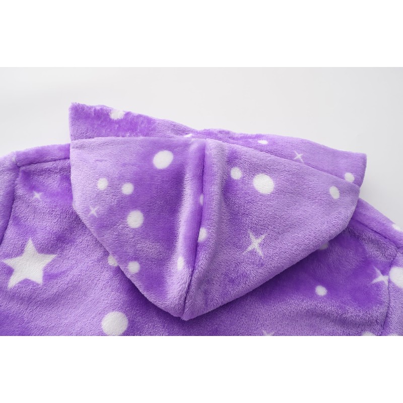 ECGK Soft Hooded Rainbow Bathrobe Sleepwear for Girls Purple Star