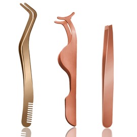 Pack of 3 Eyelash Tweezers, Eyelash Tweezers for Eyelash Extensions, Stainless Steel Straight and Curve Tips, Professional False Eyelash Tool Eyelash Tweezers