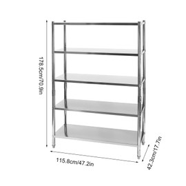 Storage Shelf, 5-Tier Stainless Steel Shelving, 47.2*17.7*70.9in Adjustable Shelf Storage, Heavy Duty Storage Shelving Unit, Stainless Steel Garage Shelf (Silver, 5-Tier 47.2*17.7*70.9in)