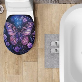 Oamsistay Purple Butterfly Toilet Lid Cover Soft Plush Seat Covers Tank Lip Covers Fits Most Toilet Tanks & Lids Bathroom Decoration Accessories