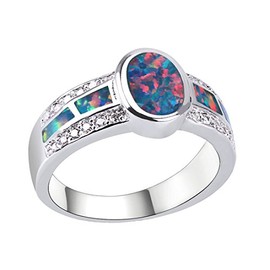 KELITCH Rings CZ Opal Rings 925 Sterling Silver Crystal Rings Boho Fashion Rings for Girls Women, Bead, No-Gem-Tye