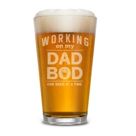Dad Bod Pint Beer Glass - 16 oz of Funny - Glasses with saying Working on my Dad Bod One Beer at a Time - First time Dad, Fathers Day, Established 2020, est