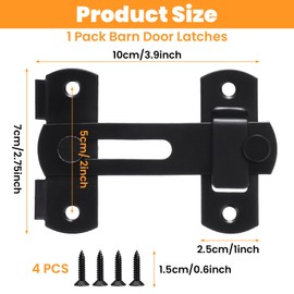 Flip Sliding Barn Door Lock, 90/180 Degree Heavy Duty Flip Gate Latches for Barn, Stainless Steel Black Thickened Anti-Rust Hasp Doors Lock Latch for Privacy, Wooden Fence, Window, Pet Door, Screen