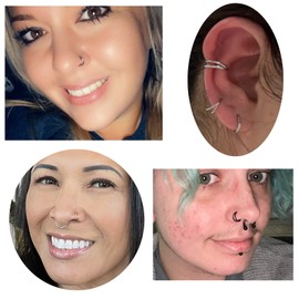 MODRSA 20G Nose Hoop Rings Stainless Steel Double Nose Rings Spiral Nostril Piercing Moon Women Nose Rings Mixed Colors Nose Hoop Piercing