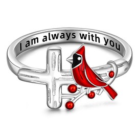 Cardinal Ring Cardinal Appear When Angels Are Near Cross Red Bird Spiritual Rings for Women Cardinal Jewelry Sterling Silver Memorial Gifts for Loss of Loved One Size 7
