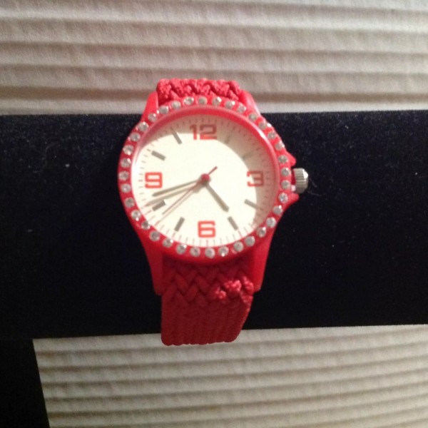 Unbranded Round Silver Case Red Stretch Canvas Band Watch Needs