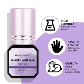 Lash Glue for DIY Eyelash Extension: Wendy, Supply to Use at Home, 2-3 Sec Fast Drying, Strong Hold, Black, 5ml