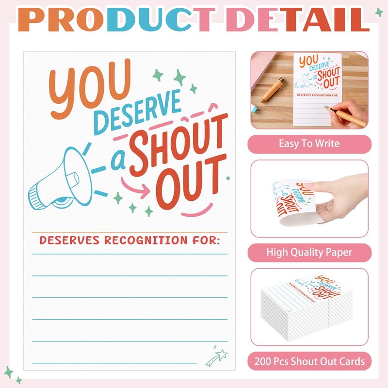 200 Count Shout Out Cards for Teachers Students Employees Staff