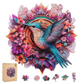 Wooden Puzzles,Succulent World Jigsaw Puzzles,Unique Shaped Wooden Puzzle for Adults and Kids,Hoilday Gift,Family Game,Laser Cut,Sublimation Puzzle:_200PCS Hummingbird
