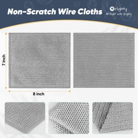 Orighty Multipurpose Wire Dishwashing Rag 12 Pcs, Upgraded Double-Layer Non-Scratch Wire Dish Cleaning Cloths, Reusable Steel Scrubber for Kitchen Cleaning, Powerful Dishcloth Rag for Cookware - Grey