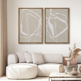 SIGNWIN Framed Canvas Print Wall Art Set Mid-Century Geometric Ring Pattern Abstract Shapes Cozy Neutral Minimalism Decorative Bohemian Relax/Zen for Living Room, Bedroom, Office - 24"x36"x2 Natural