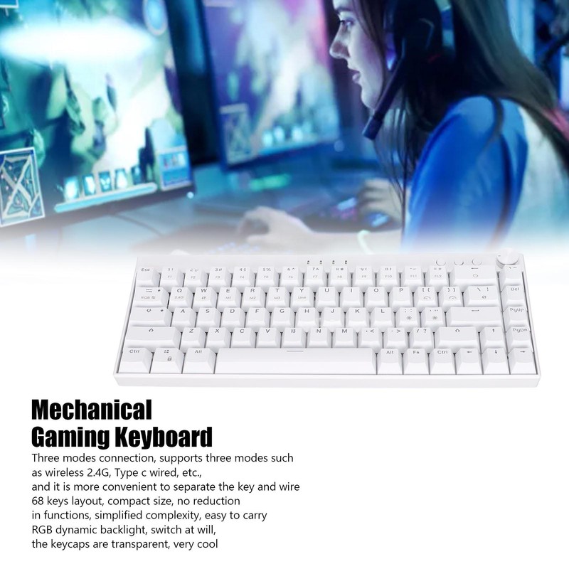 Mechanical Keyboard 68 Keys Three Modes RGB Backlight 1800mAh Battery