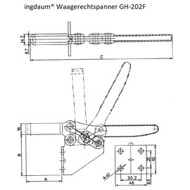 INGDAUM® GH-202F Horizontal Tensioner, Adjustable Toggle Lever Tensioner, Quick Release Toggle Clamp for Jig Construction, Assembly, Mechanical Engineering, Wood Technology (1, GH-202F (227 kg))