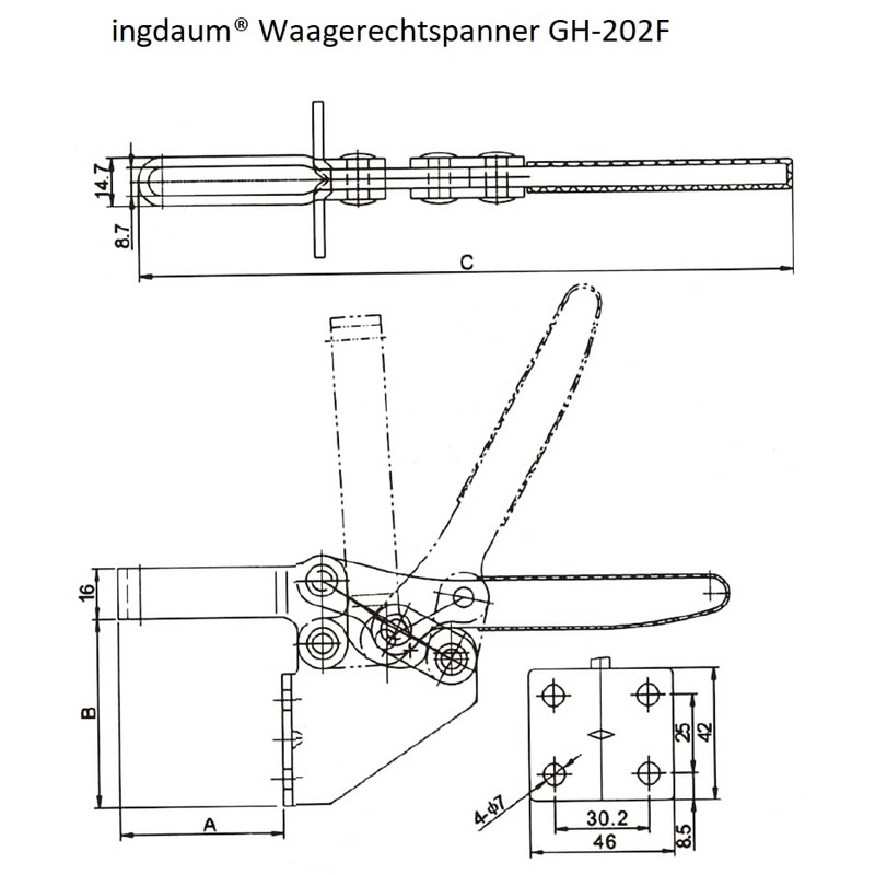 INGDAUM® GH-202F Horizontal Tensioner, Adjustable Toggle Lever Tensioner, Quick Release