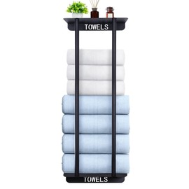 Towel Racks for Bathroom,30.7 Inch Bathroom Towel Storage Rack Wall Mounted with Shelf Can Holds 8 Large Towels, Metal Wall Towel Rack for Rolled Towels,Folded Towels (Black)