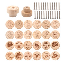 Rebanky Pack of 24 Cabinet Handles, Wooden Chest of Drawers Handles, Wood Oak Round Drawer Handles, Wooden Animals, Wooden Handles, Chest of Drawers, Children's Room, Wooden Handles for Wardrobe,