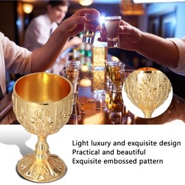 Zerodis 2Pcs Royal Chalice Embossed Cup, Vintage Handmade Goblet Chalice Unbreakable Dragon Chalice with Embossed Flower Pattern Metal Liqueur Cup(Pumpkin gold)