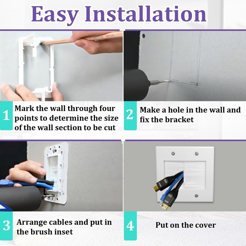 2PCS 2 Gang Brush Wall Plate for Coaxial Cable, HDMI,