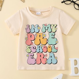 Toddler Girl Summer Clothes First Day of School Outfits in My Pre School Era Shirt Beige