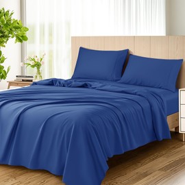 SAKIAO 1200 Thread Count Cotton Sheets, 100% Egyptian Cotton Sheet for King Size Bed, Very Smooth Soft with 18" Deep Pocket Sheets 4-Pc Sets (Ocean Blue, King)