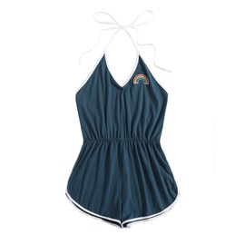 SweatyRocks Mujer Halter Sin Mangas Corto Mono Mono Mono Sin Espalda Pijama Azul Marino XL