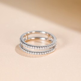 Titaniumcentral Women's Eternity Cubic Zirconia Half Eternity Rings Double Band Engagement Ring Wedding Rings Partner Ring, Brass