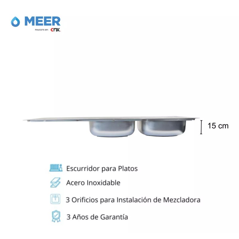 CNX Tarja Doble Para Fregadero Izq. 120x50cm, Kit De Instalación